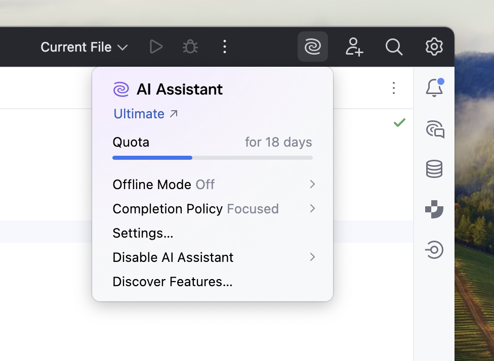 JetBrains AI アシスタントのウィジェット